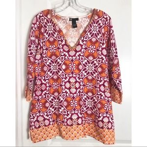 Carole Little Blouse Womens 3/4 Length Sleeve Stretch V Neck Stretch Pink Large